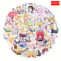 54pcs Dragon Servant Anime Stickers in Various Colors Self Adhesive Decorative S