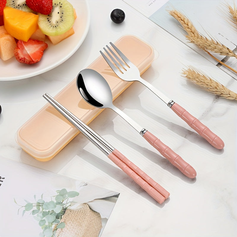 Stainless Steel Portable Tableware Set with Chopsticks Spoon Fork