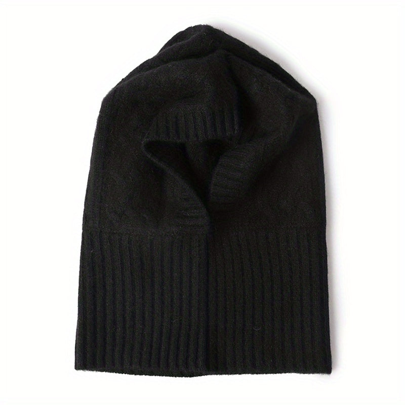 Cashmere Ribbed Knit Hat Warm Soft Balaclava Winter Hoodie Hats