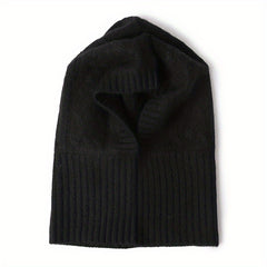 Cashmere Ribbed Knit Hat Warm Soft Balaclava Winter Hoodie Hats