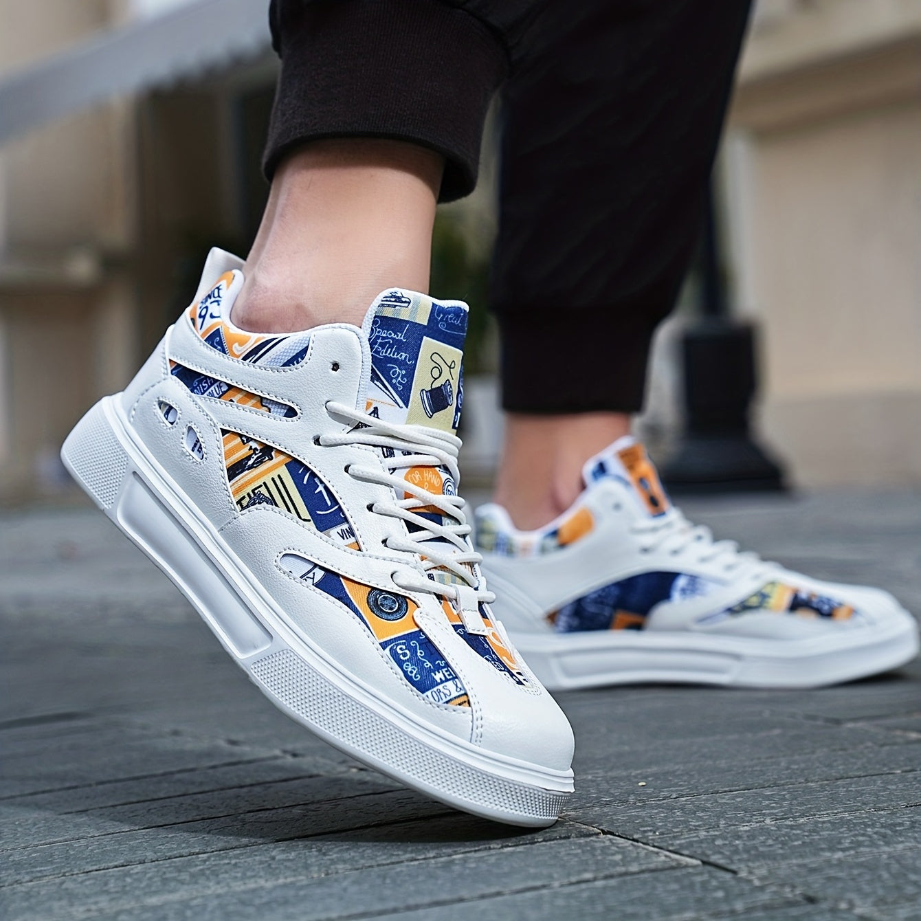 Men's Block Lace Up Sneakers for Outdoor Walking