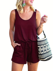 Minimalist Drawstring Waist Romper Jumpsuit