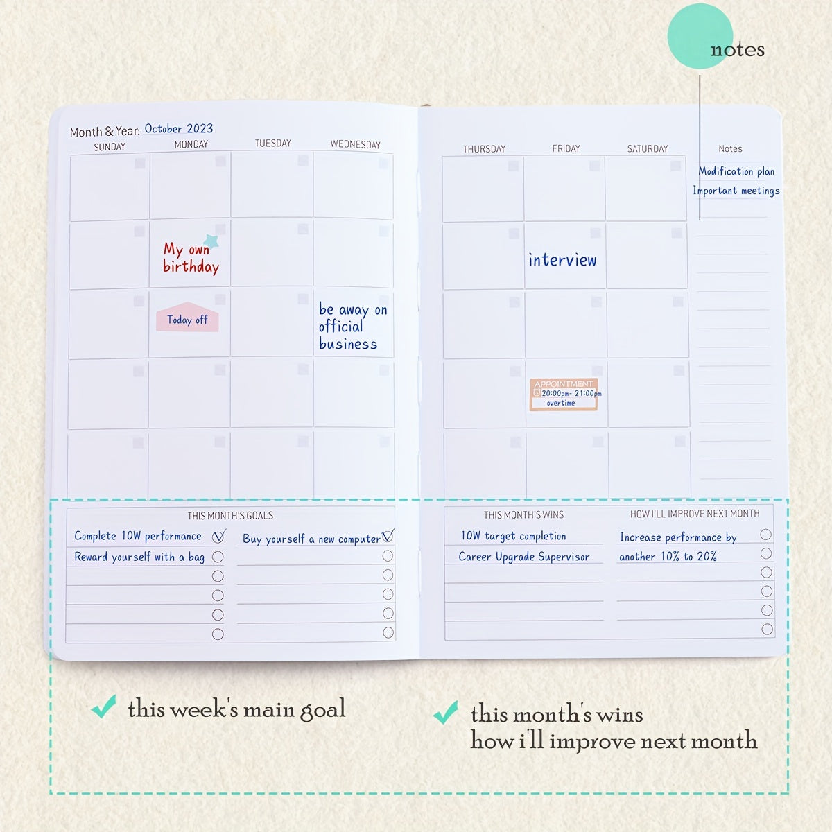 A5 Weekly Planner & Goals Journal - Time Management & Productivity