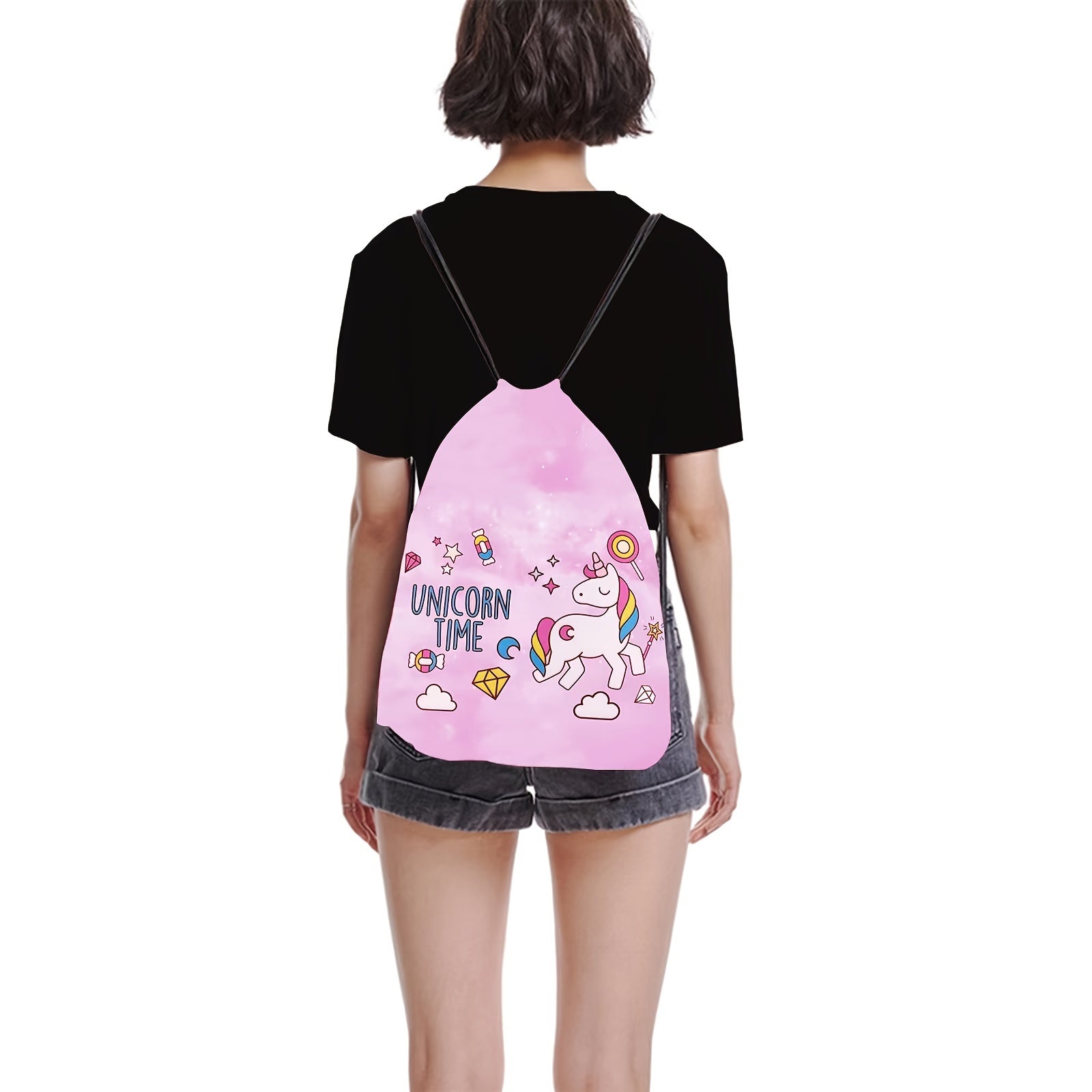 Unicorn Cartoon Drawstring Backpack Lightweight Waterproof Rucksack