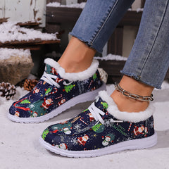 Women's Winter Christmas Snow Boots with Snowflakes Snowmen Santa Claus Pattern