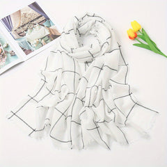 Plaid Print Voile Scarf Solid Casual Headscarf Women Windproof Head Wrap