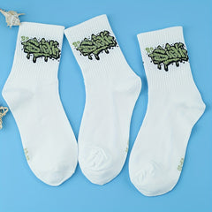 3 Pairs Letter Graffiti Print Mid Tube Socks for Women