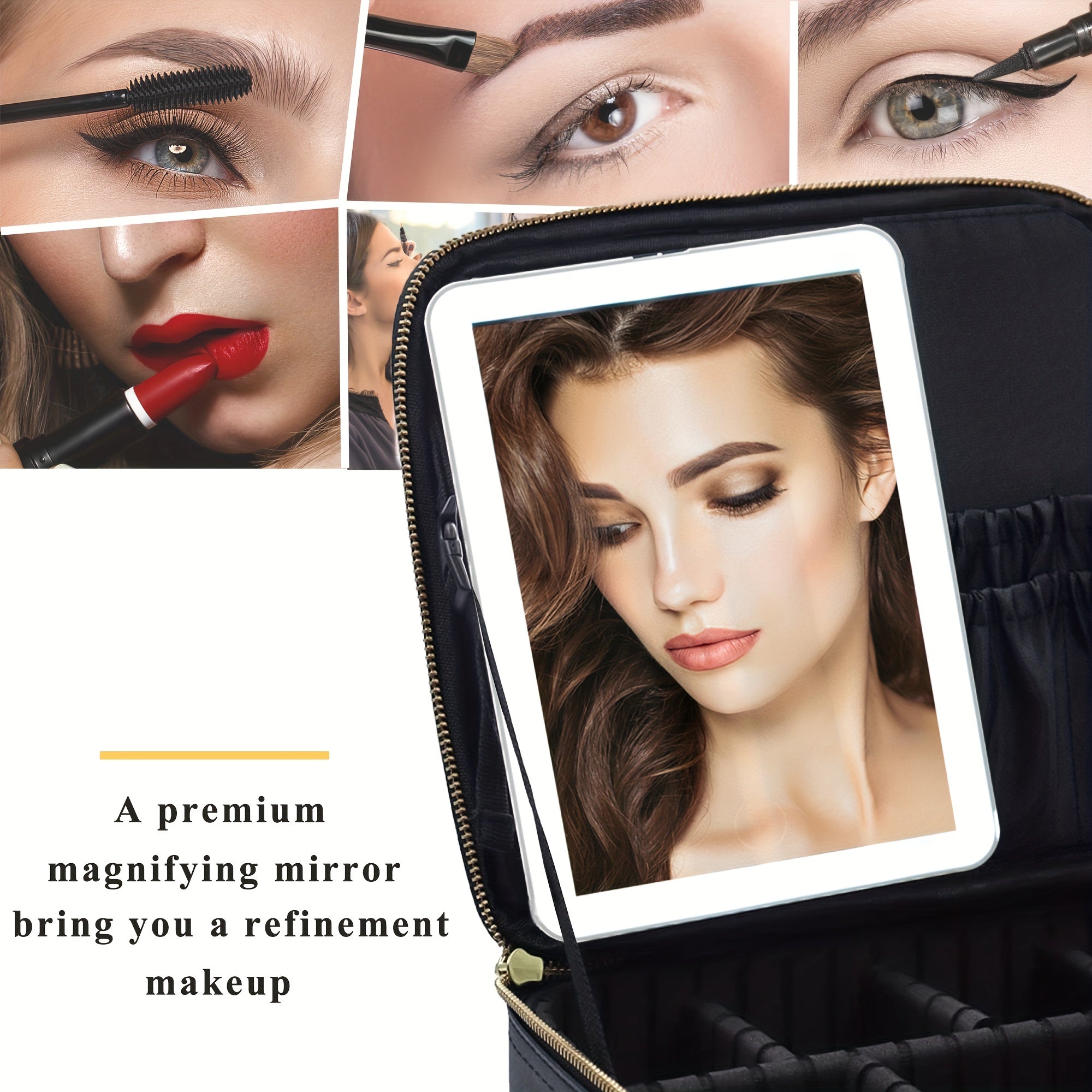 LED Makeup Bag with Large Lighted Mirror and Organizer