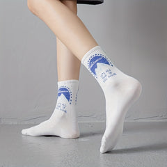 5 Pairs Letter Print Socks Breathable All match Women's Stockings