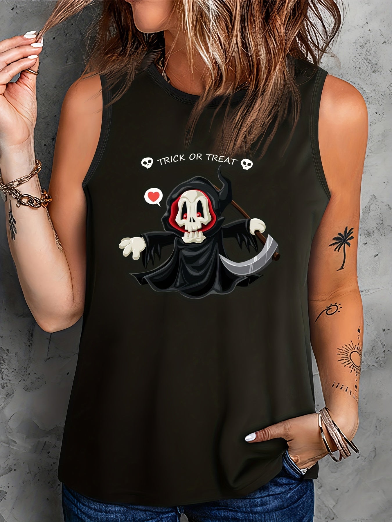  Halloween Casual Tank Top Women's Plus Graphic Print Vest
