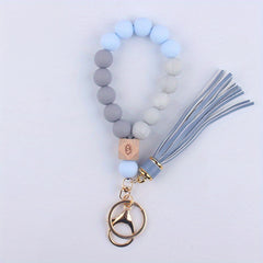 Silicone Beaded Keychain Bracelet for Women Car Keyring Pendant Wristlet Bangle