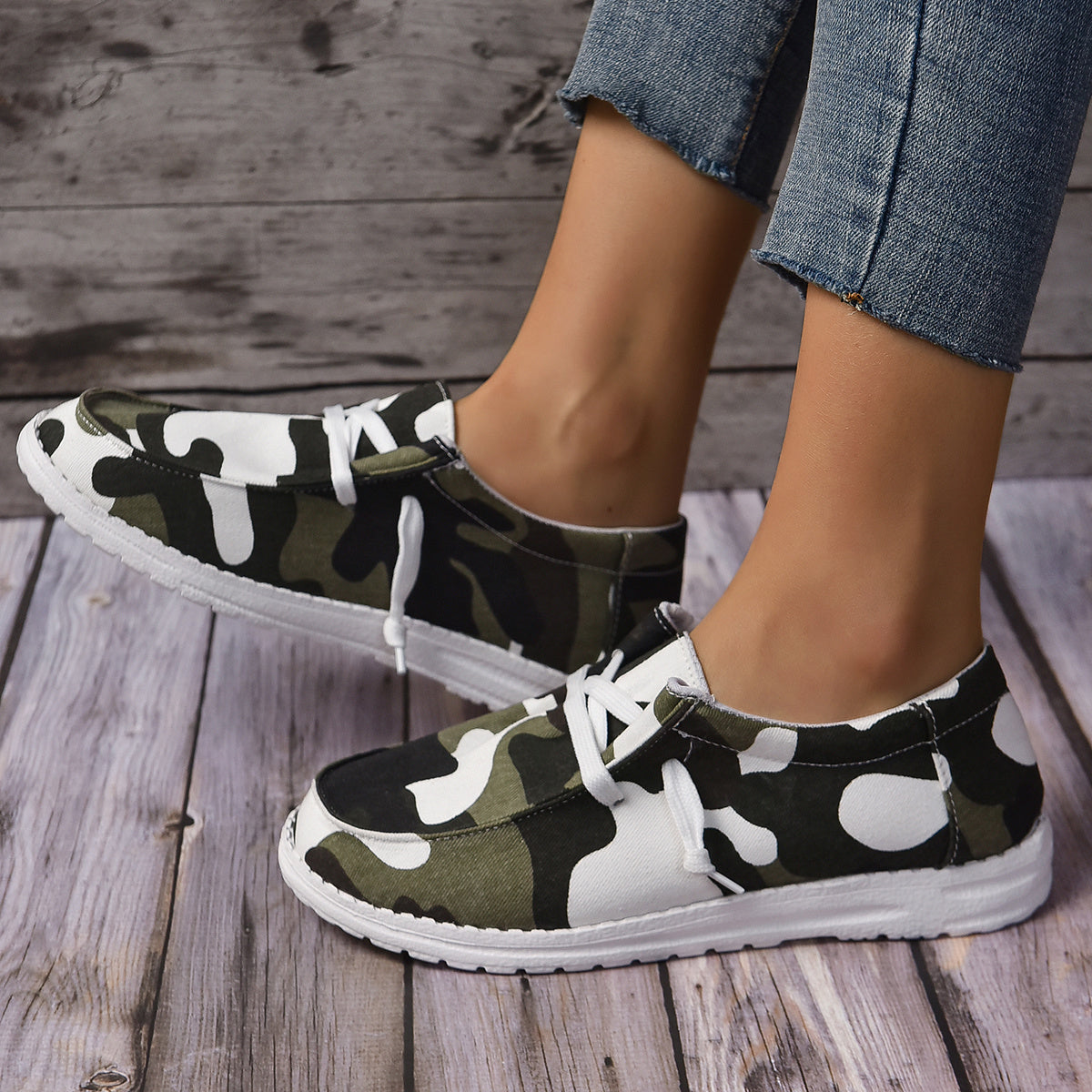 Women's Casual Flat Loafers Canvas Lightweight Lace Up Slip On Shoes