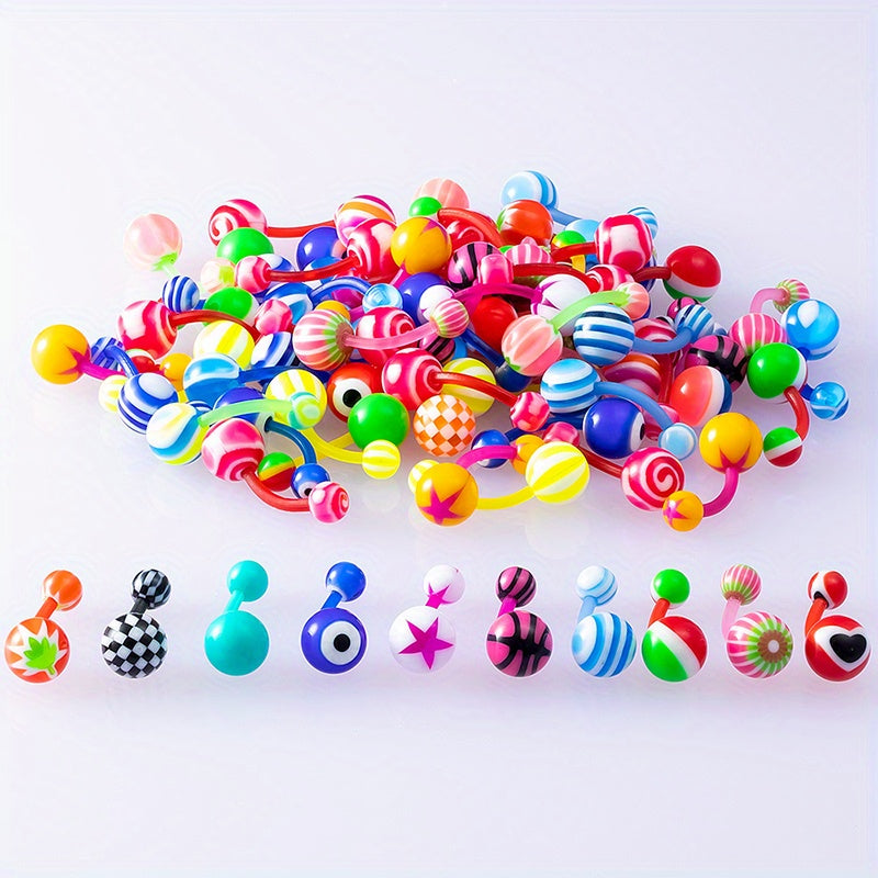 50pcs Colorful Acrylic Plastic Ball Belly Button Ring Navel Piercing Stud