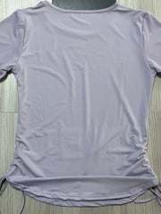 Solid Drawstring Pleated Detail Yoga T-shirt Short Sleeve Moisture Wicking Top
