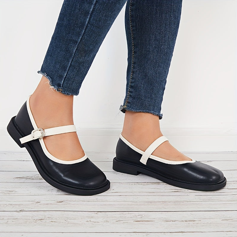 Women's Mary Jane Round Toe Buckle Strap Shoes Retro Flat Shoes