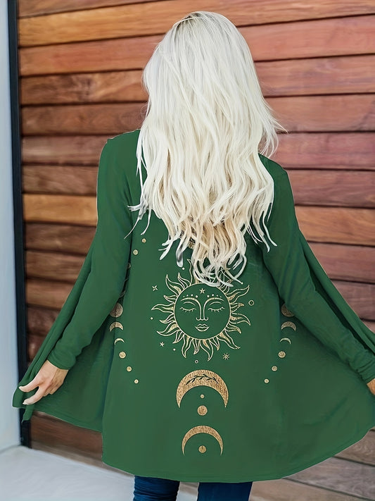  Moon & Sun Print Long Sleeve Cardigan