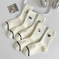 5 Pairs Letter Embroidery Crew Sports Socks Women's Stockings