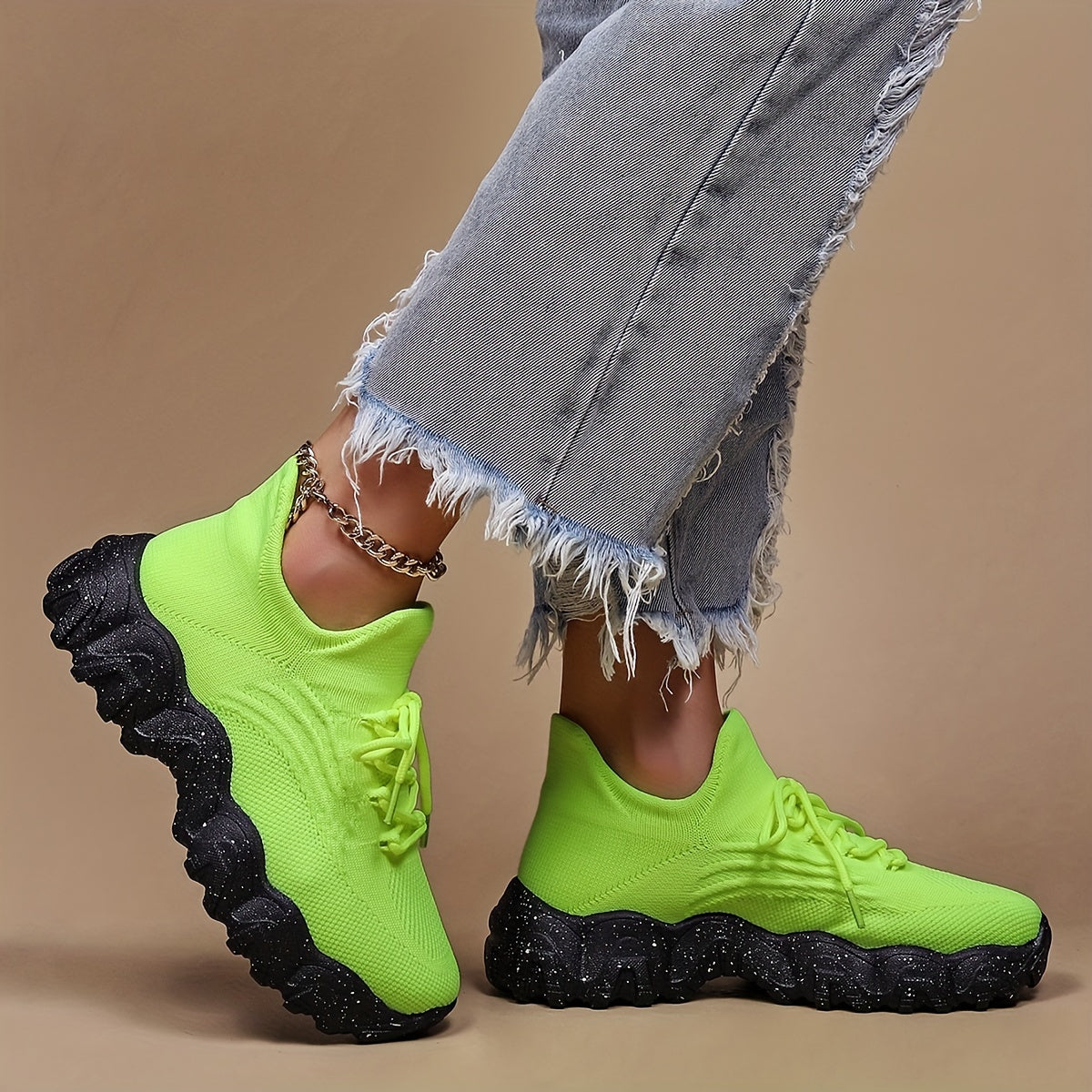 Casual Blocking Lace Up Running Shoes - Mesh Breathable Sports Shoes