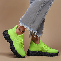 Casual Blocking Lace Up Running Shoes - Mesh Breathable Sports Shoes