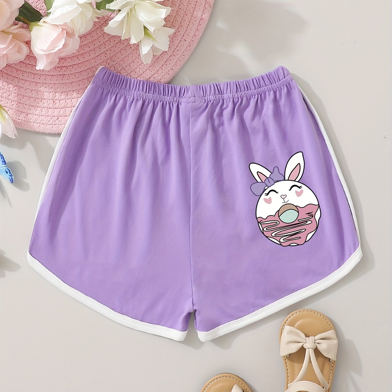 Girls Rabbit Donut Elastic Waist Track Shorts