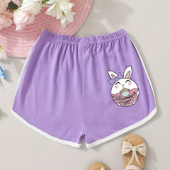 Girls Rabbit Donut Elastic Waist Track Shorts
