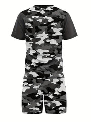 Camouflage Mens T-shirt & Drawstring Shorts Set Summer Outfit
