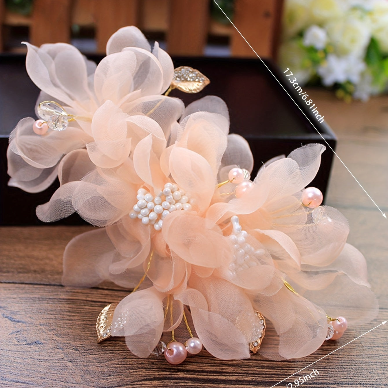Pink Yarm Flower Hair Clip Duck Billed Clip Alloy Leaf Inlaid Rhinestone