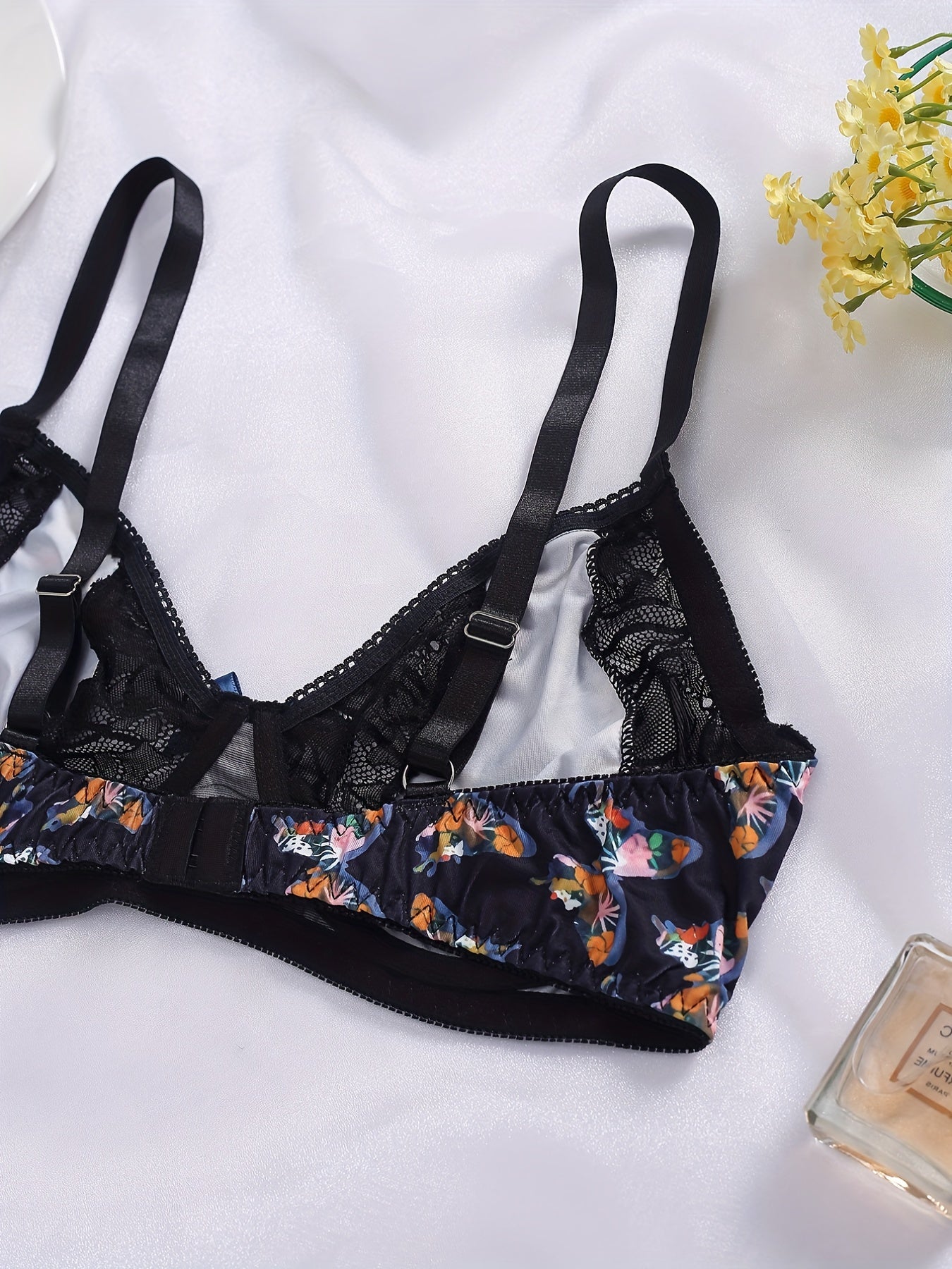  Butterfly Print Lace Bow Knot Hook & Eye Bra
