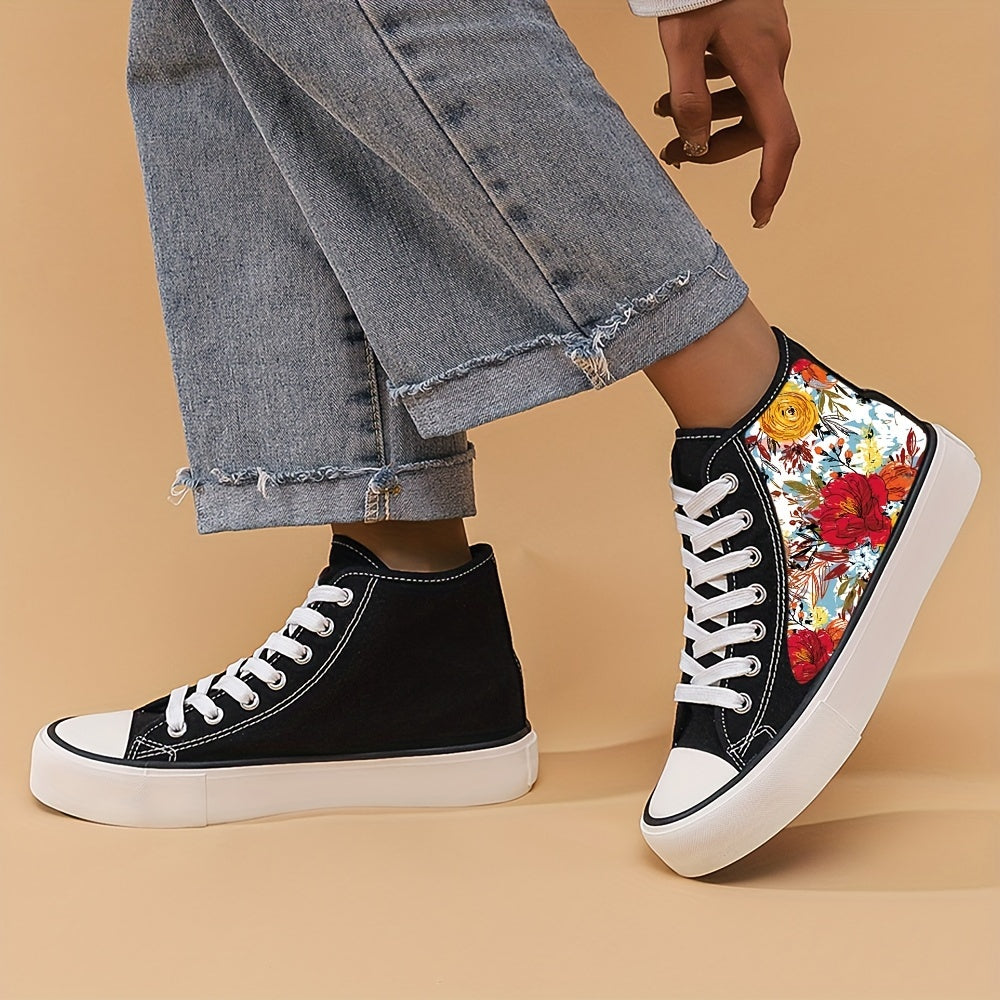 Floral Canvas High Top Shoes for Women Comfortable Lace Up Footwear