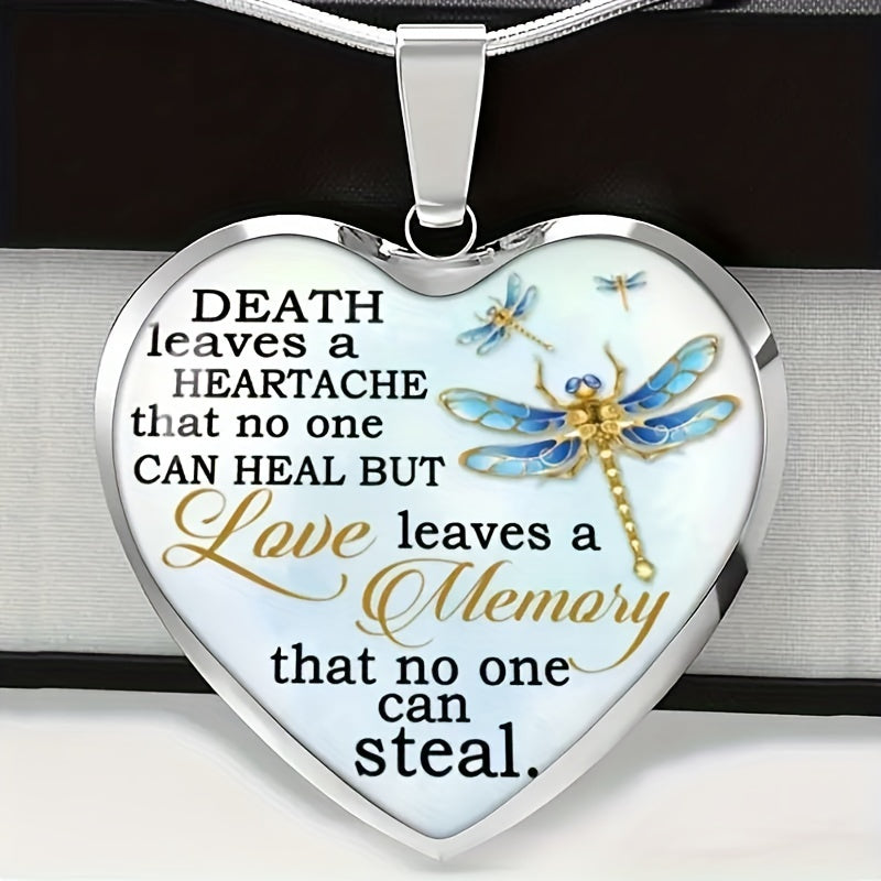 Heart Dragonfly Text Pendant Necklace Party Jewelry Men Gift