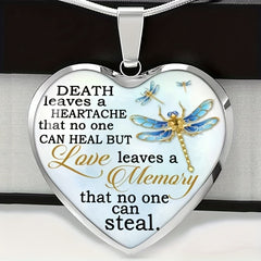 Heart Dragonfly Text Pendant Necklace Party Jewelry Men Gift