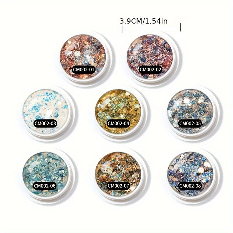 8 Boxes Nail Art Glitter Flakes Hexagon Sequins Powder for 3D Manicure