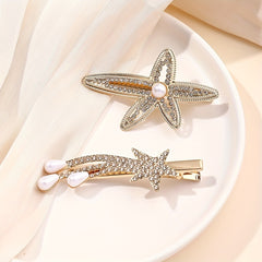 Rhinestone Starfish Hairpin Pearl Shooting Star Side Hair Clip for Women Girls