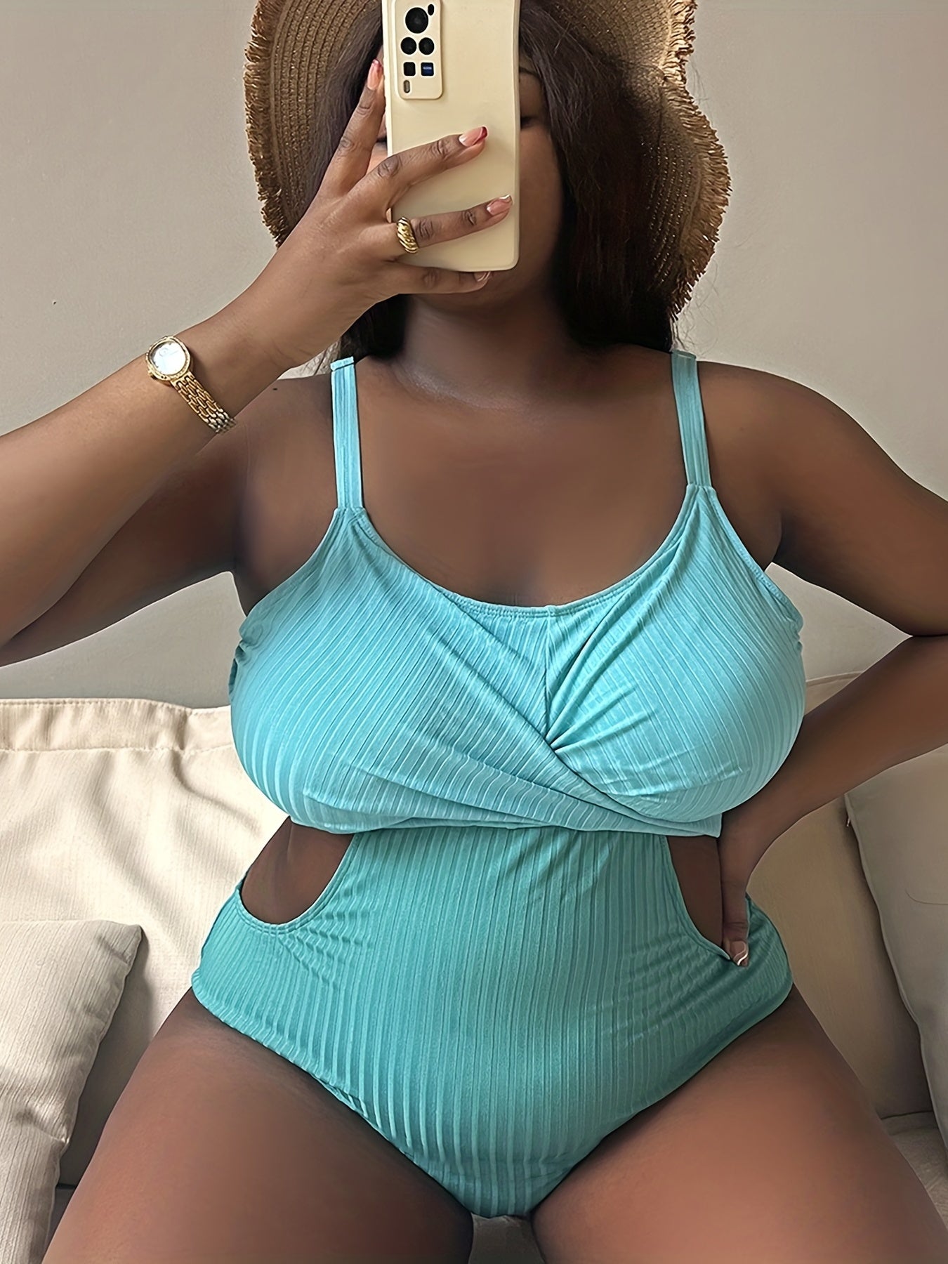  Ribbed Cut Out Wrap One Piece Swimsuit