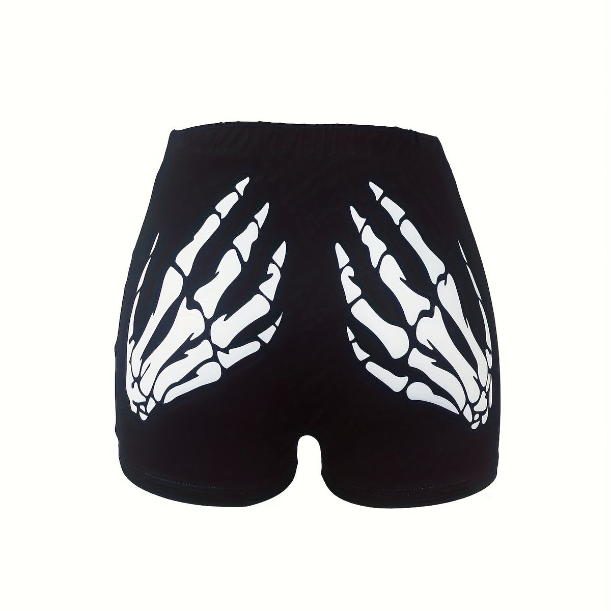  Halloween Skull Print High Rise Skinny Shorts