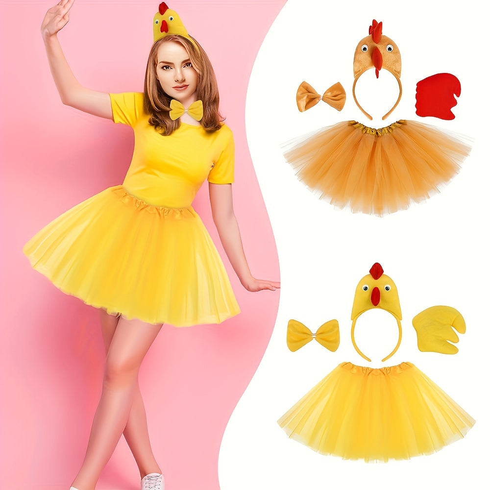 Adorable Chicken Costume Set 3D Headband Bow Tail Short Skirt Party Dress Up