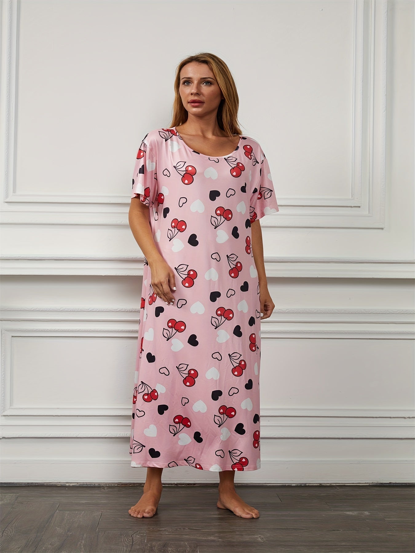  Cherry & Heart Print Sleep Dress