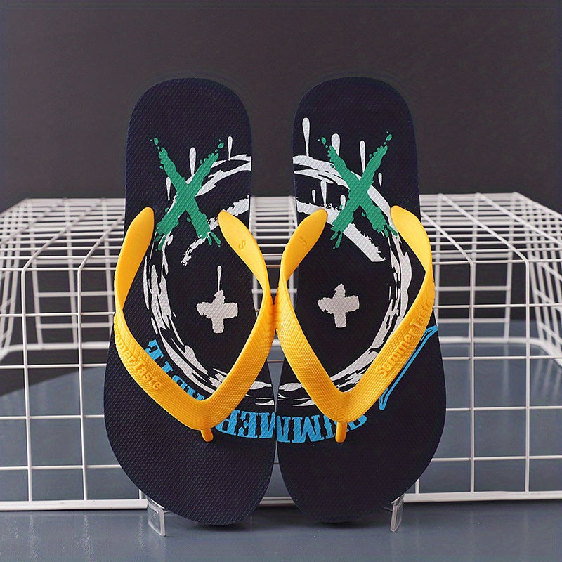 Men's Cartoon Print Arch Support Flip Flops Lightweight Non-slip Sandals
