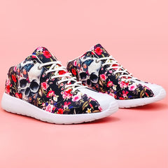 Halloween Flower & Skull High Top Running Shoes Lightweight Breathable Sneakers