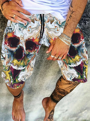 Men's 3D Print Skull Shorts Elastic Waistband for Summer Outdoor