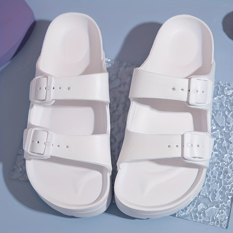 Women's Platform Footbed Sandals Double Buckle Slides Thick Bottom Slippers