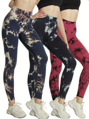 3pcs Tie Dye Yoga Pants High Stretch Leggings Women's Activewear