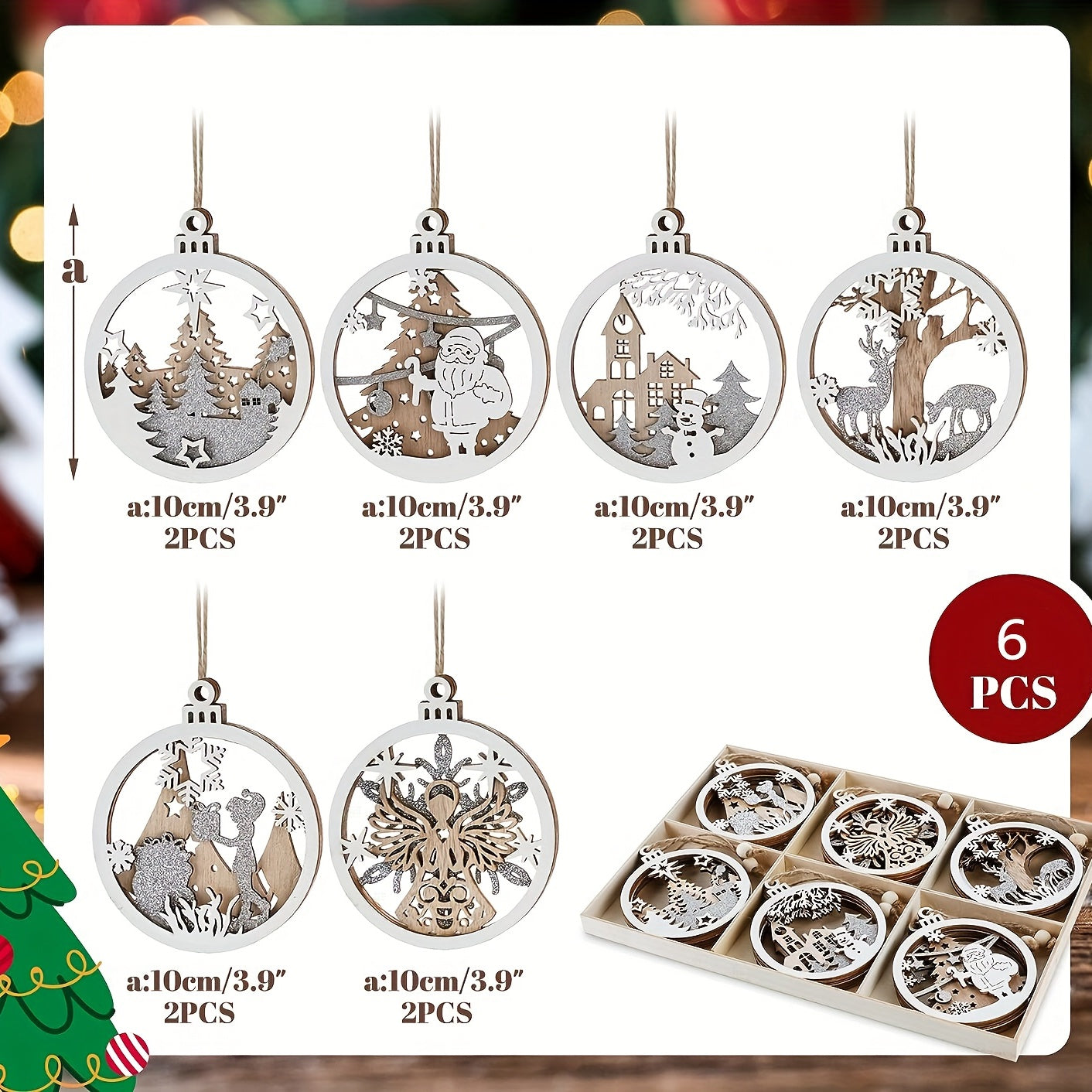 6pcs Winter Wonderland Farmhouse Christmas Tree Ornaments