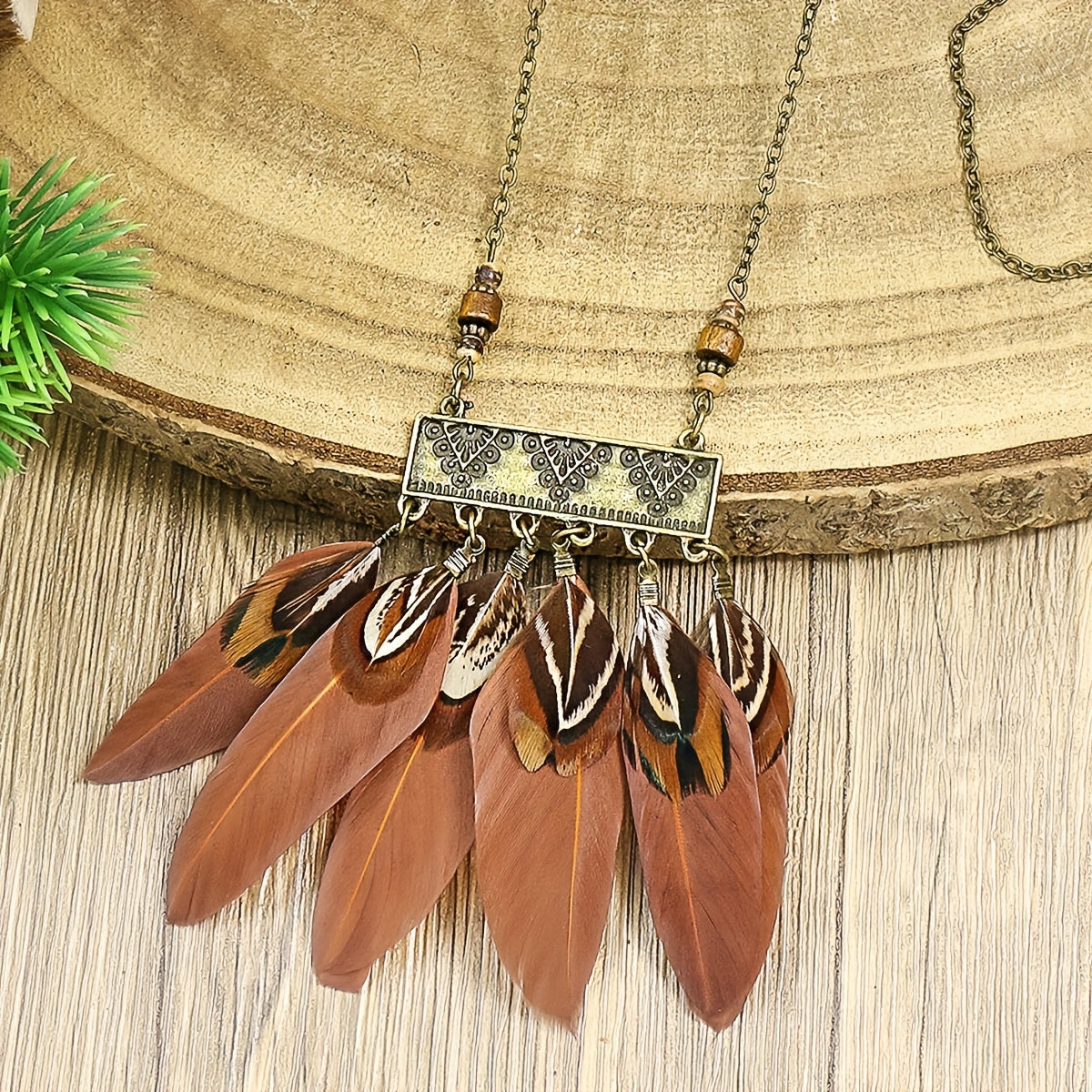 Boho Style Pendant Necklace Feather Tassel & Shell Pendant