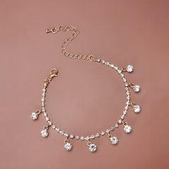 Sparkling Rhinestone Beach Dance Anklet Silver Plated Jewelry