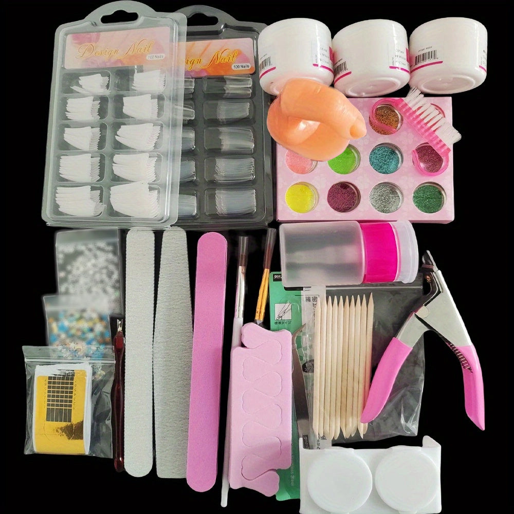 Glitter Acrylic Powder Nail Extension Set - Beginner's Nail Kit