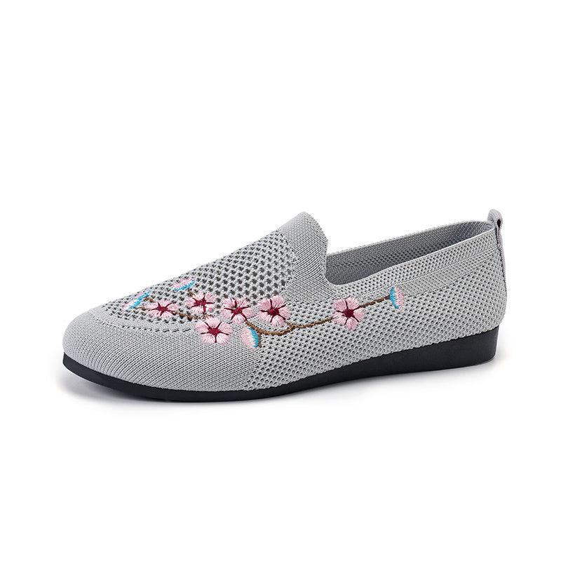 Women's Floral Embroidered Mesh Flat Shoes Lightweight Casual Footwear