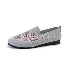 Women's Floral Embroidered Mesh Flat Shoes Lightweight Casual Footwear