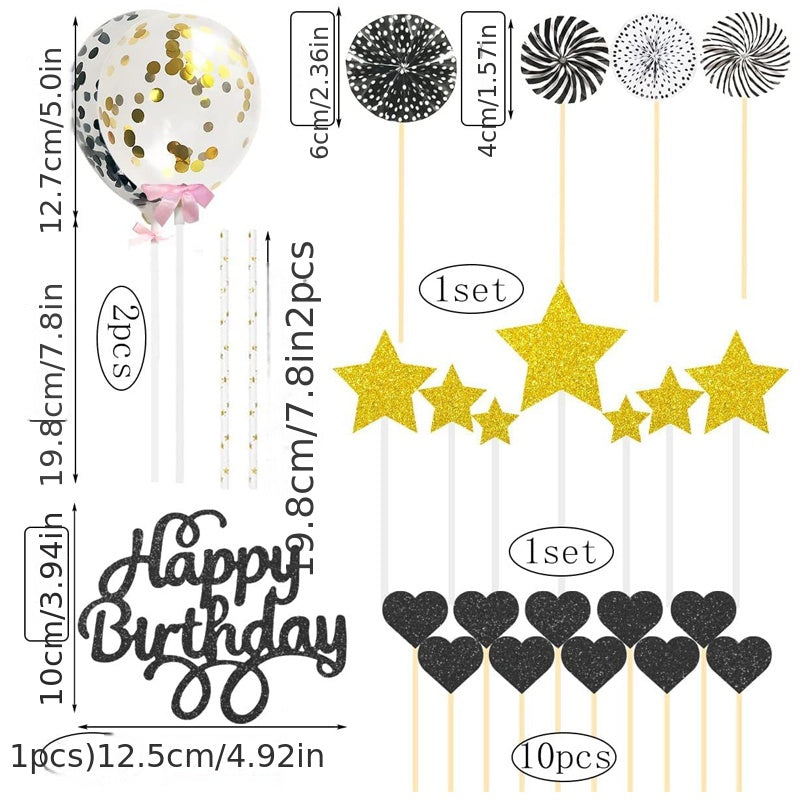 Happy Birthday Glitter Cake Decoration Kit Golden Star Theme Set