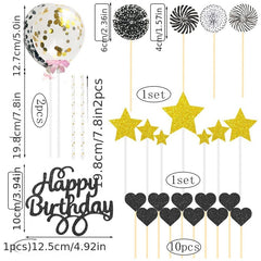 Happy Birthday Glitter Cake Decoration Kit Golden Star Theme Set